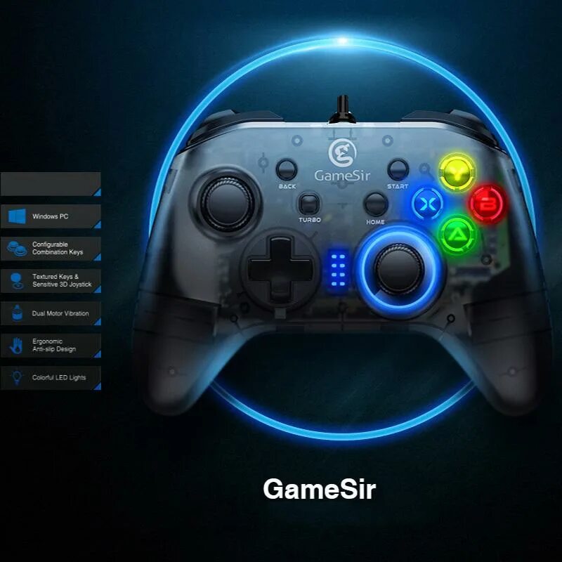 Gamesir t4 как подключить к пк 1 контроллер геймпада GameSir T4C, цветной светодиодный проводной джойстик для и