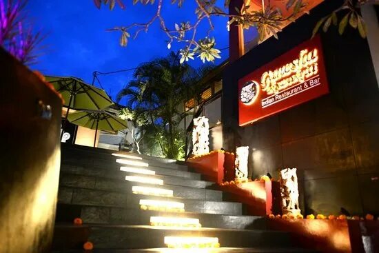 Ganesha ул мира 125б фото This is our main entrance, looks best at night. - Picture of Ganesha Ek Sanskrit