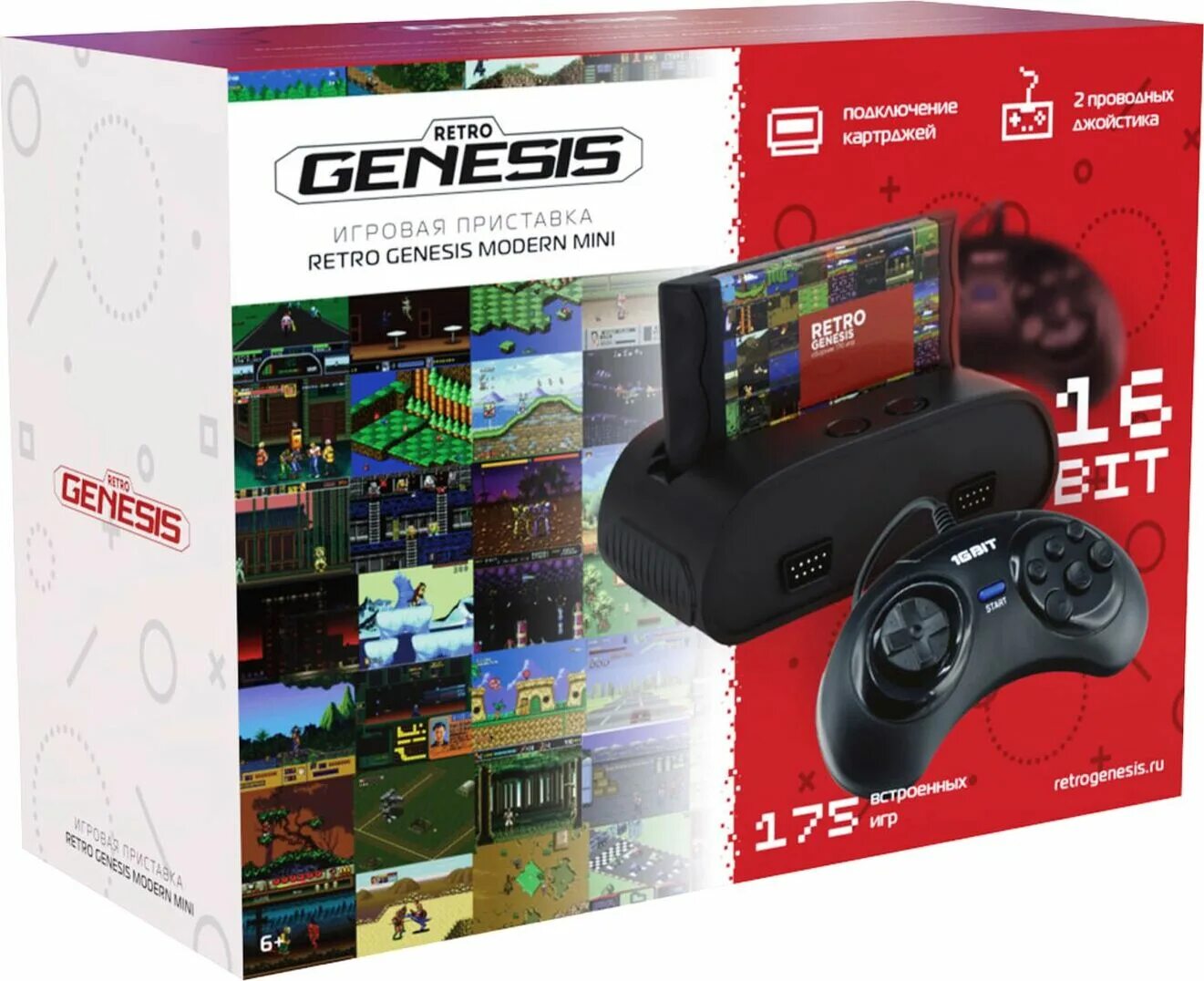 Genesis приставка игровая как подключить Игровая приставка Retro Genesis Modern mini + 175 игр + 2 джойстика + картридж -