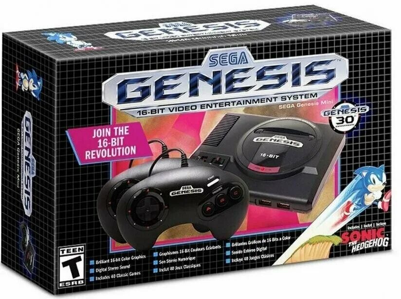 Genesis приставка игровая как подключить Игровая приставка 16 bit Sega Genesis Mini + 40 встроенных игр + 2 геймпада (Чер