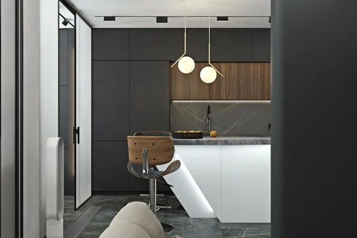 Geometrium дизайн интерьеров Новое Тушино: интерьер в стиле современный минимализм в тёмных тонах Дизайн студ