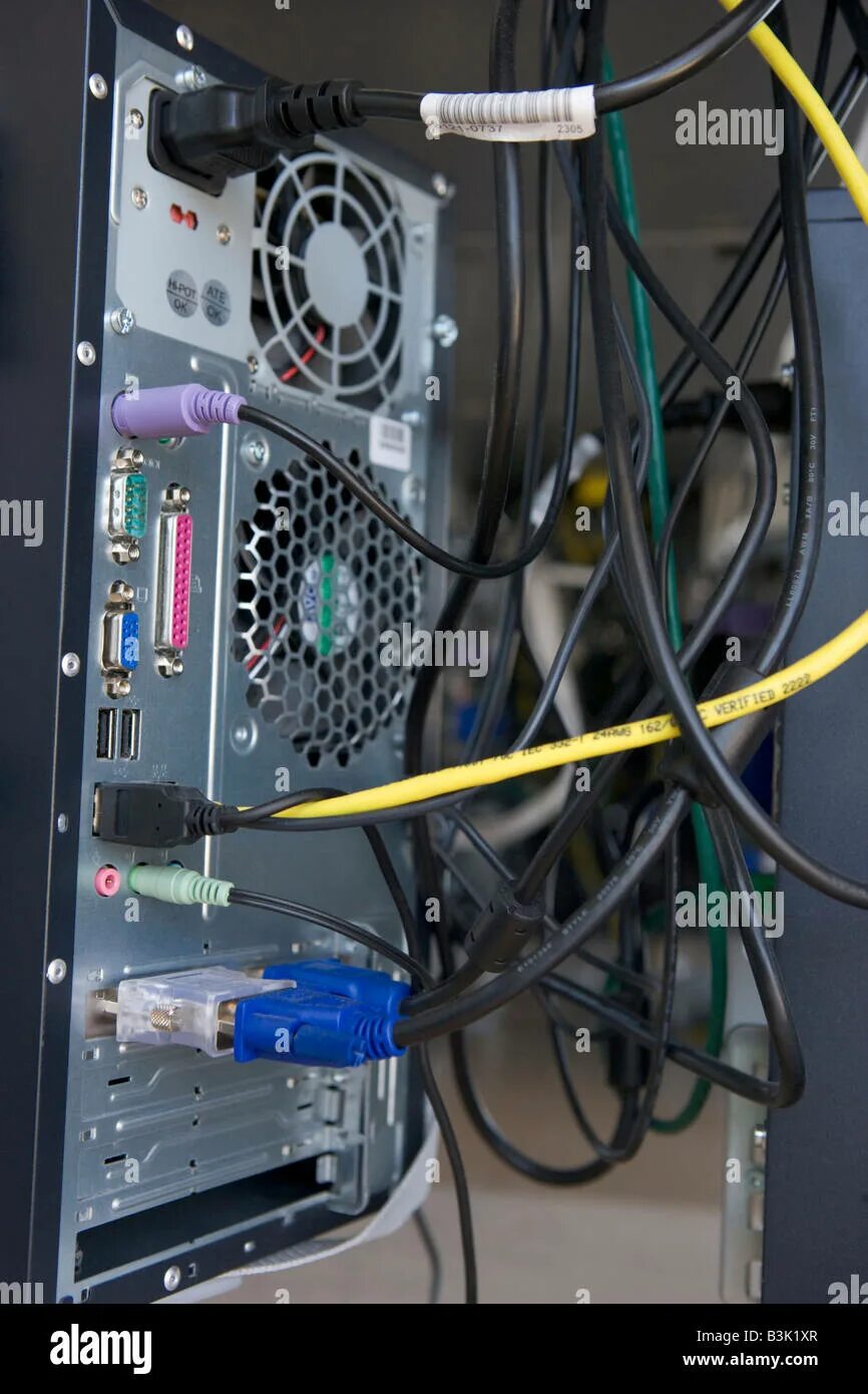 Ginzzu компьютер как подключить Shot of many cables in the back of a computer modem Stock Photo - Alamy