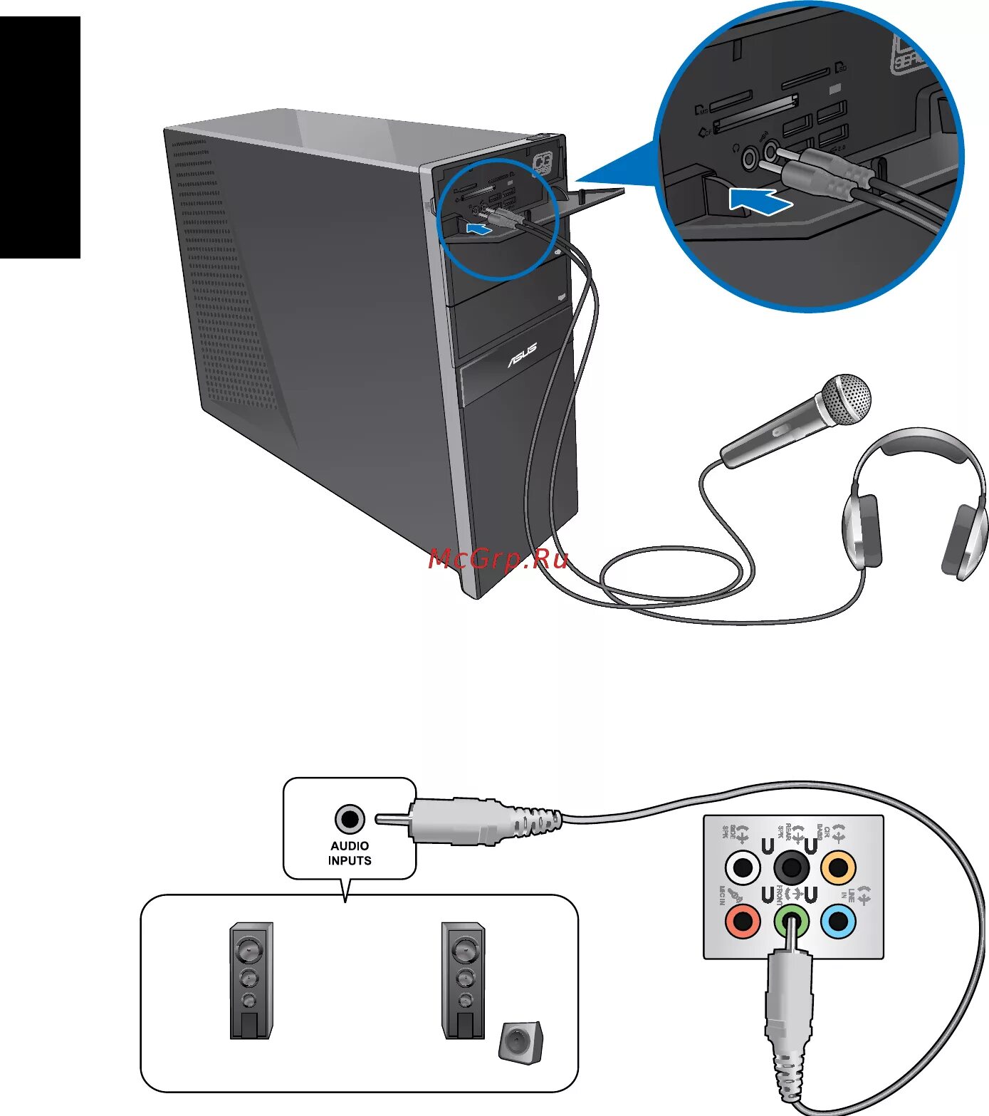 Gk gpd1501 подключение к компьютеру Asus CG8250 4P i7-2600 116/239 Подключение микрофона и колонок