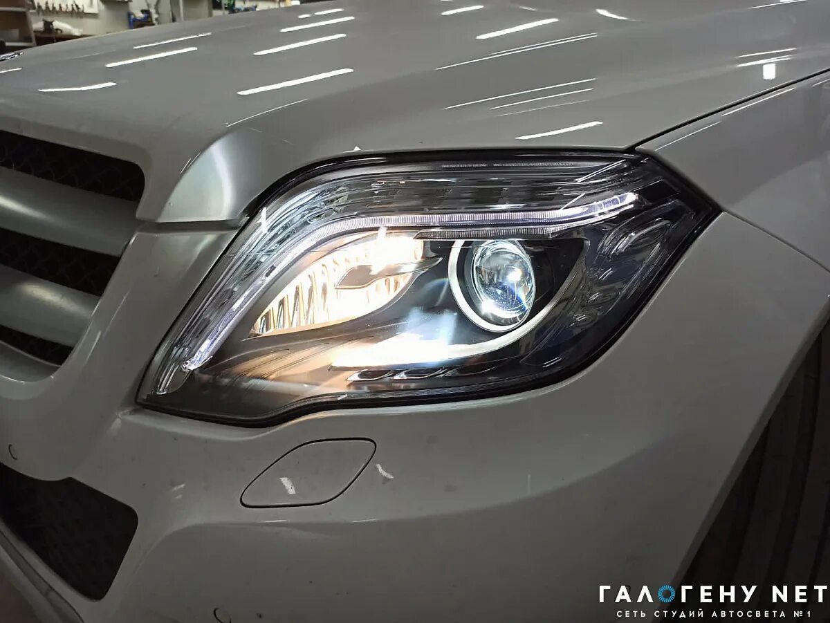 Glk фары тюнинг Mercedes GLK X204 рест - замена линз в фарах на bi led модули Aozoom k3 Dragon K
