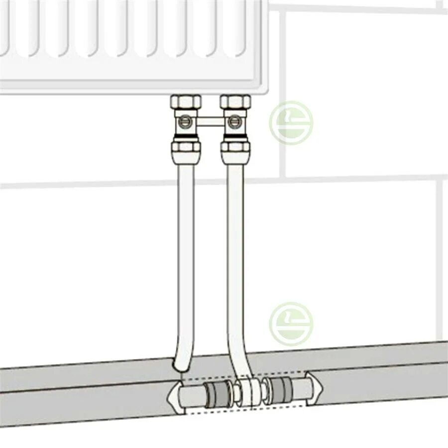 Global нижнее подключение Пресс-тройник Uni-Fitt 718G7153 20x15 длина 300 мм для радиатора - купить пресс-