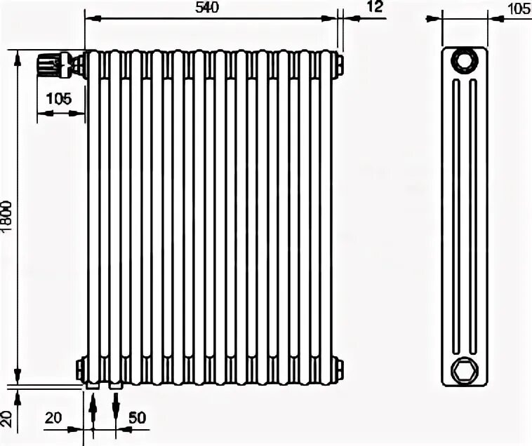 Global нижнее подключение Радиатор стальной Arbonia 3180V 12 секции, 3-трубчатый, нижнее подключение, белы