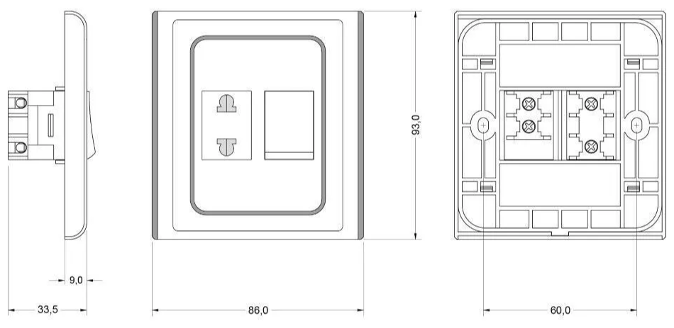 Gls выключатель мебельный схема подключения Выключатель мебельный врезной с розеткой K86-01 G16283 11.102.09.001 - купить в 