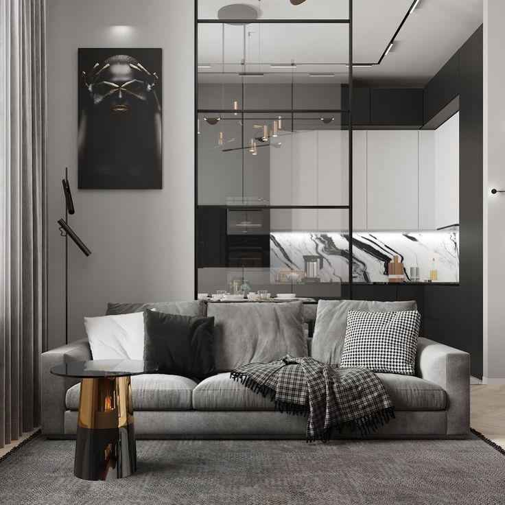 Gm interior дизайн студия Черно-белый интерьер гостиной начинается со специально разработанного черно-бело