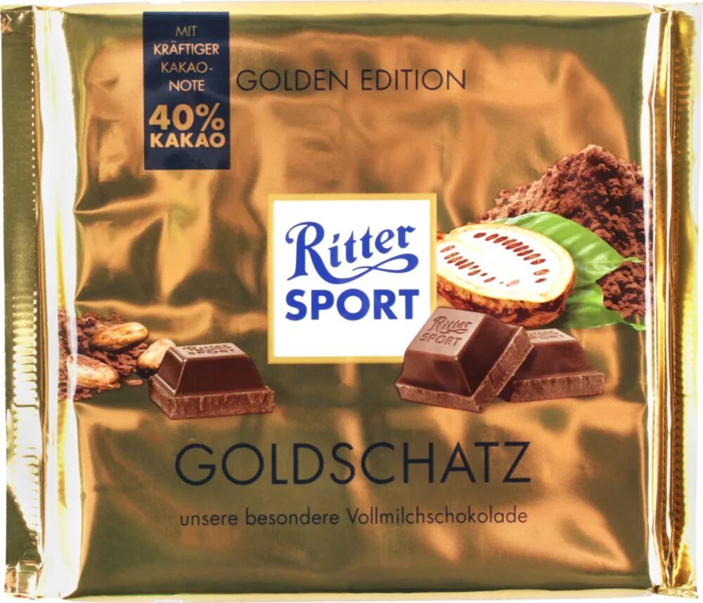 Goldschatz шоколад молочный 250г фото Купить шоколад молочный Ritter Sport goldschatz 40% какао 250 г, цены на Мегамар