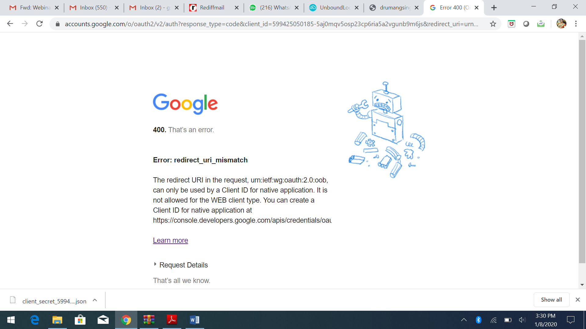 Google ошибка подключения UnboundLocalError: local variable 'credentials' referenced before assignment - #
