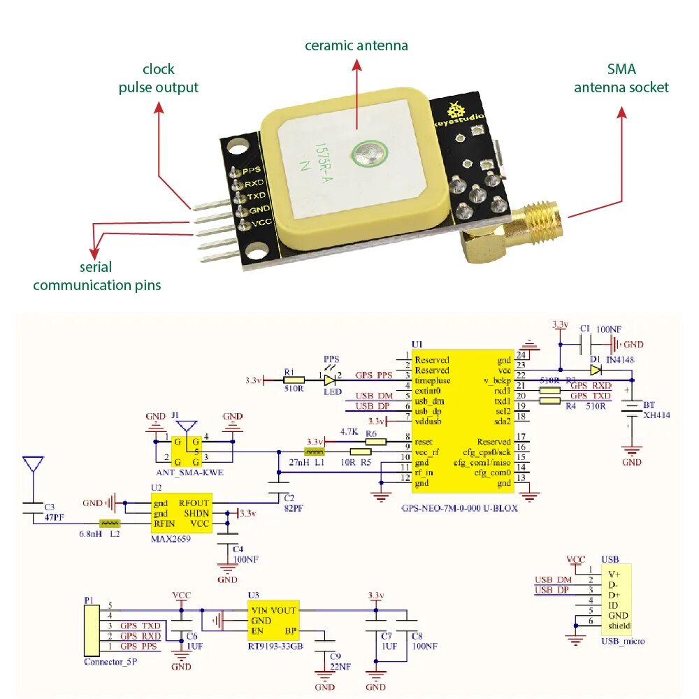 Gps своими руками схема Keyestudio GPS NEO-7M Module For Arduino