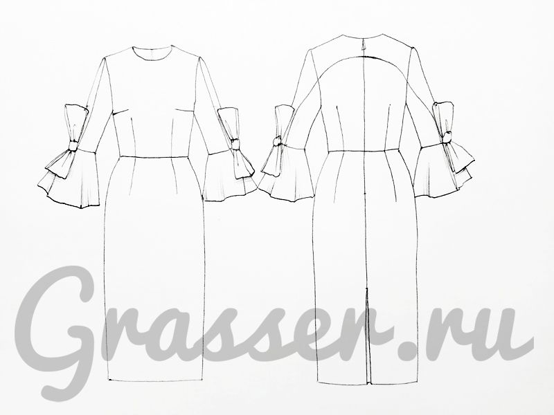Grasser ru выкройки купить Платье с воланом по рукаву, выкройка № 532 купить on-line Выкройки, Платья, Модн