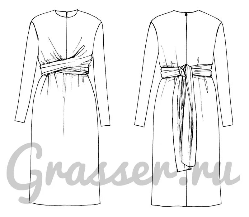 Grasser выкройки бесплатно на русском языке Платье с цельнокроеными завязками на талии, выкройка № 503 купить on-line Пошив 