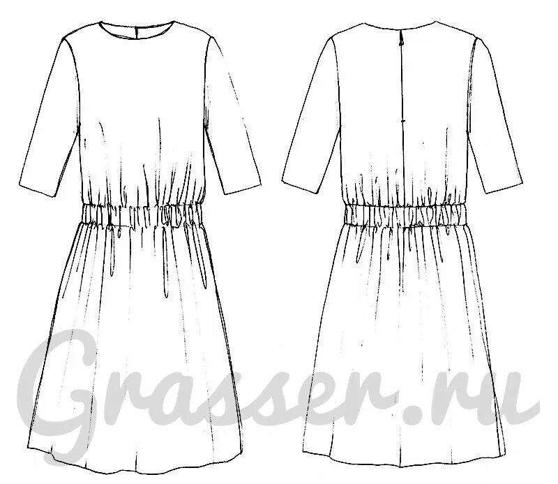 Grasser выкройки купить женской Полуприлегающее платье с кулисой и рукавами 3/4, выкройка 571 купить on-line Lon