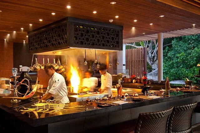Grill центральная площадь 6 фото Exporing The Park Hyatt Maldives Hadahaa Restaurant kitchen design, Scda archite