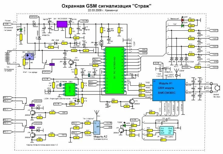 Gsm сигнализация схема подключения Для увеличения схемы - клацнуть мышей!