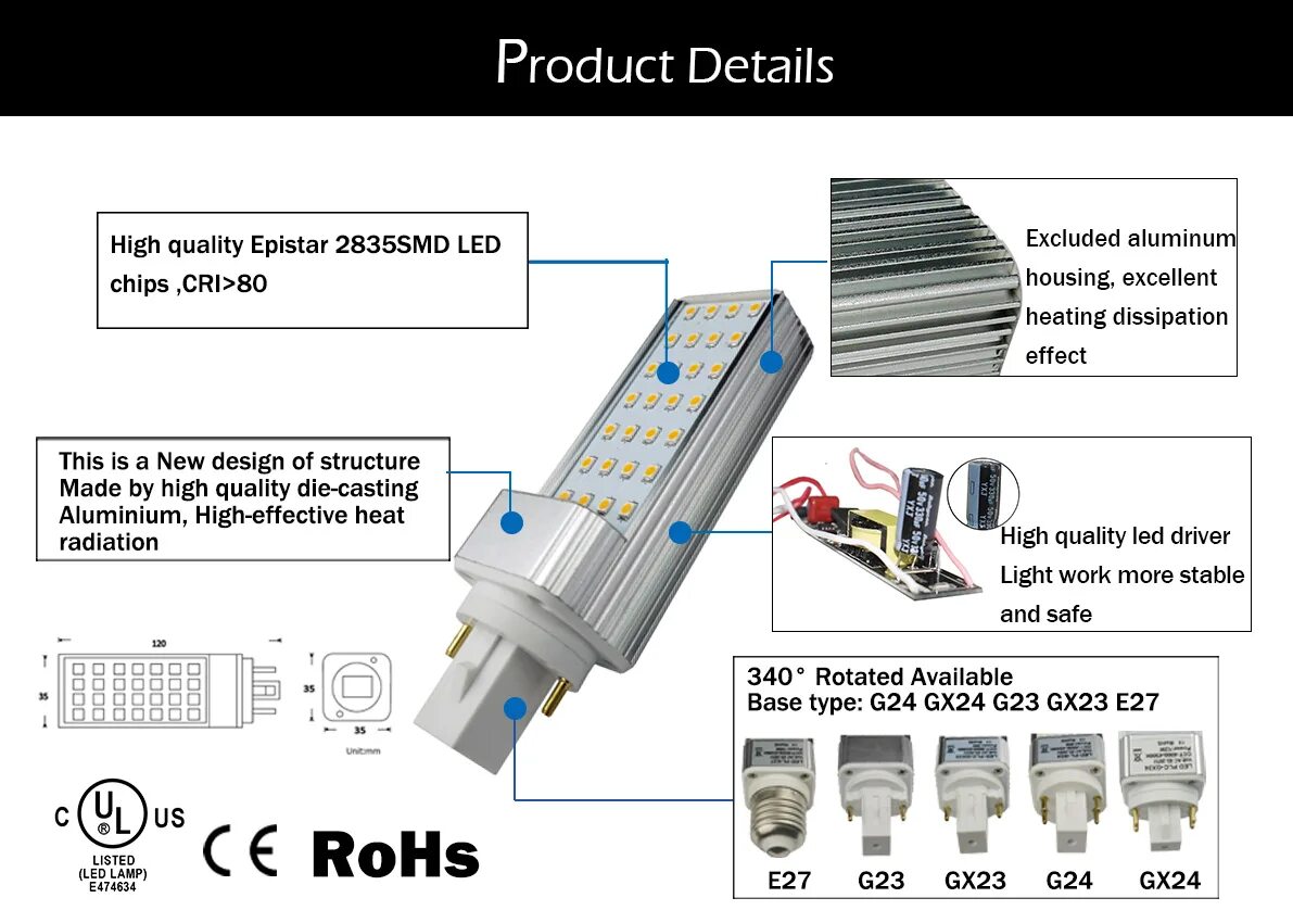Gx24q 3 схема подключения Good selling CE RoHS 2700K replace 26w CFL lamps 12W LED G24 2pin 4pin G23 GX23 