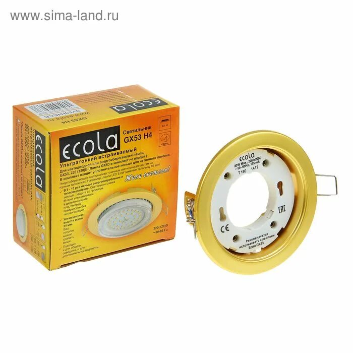 Gx53 xx 2 6w ecola электрическая схема Светильник встраиваемый Ecola, GX53, H4, 38 x 106 мм, без рефлектора, цвет сатин