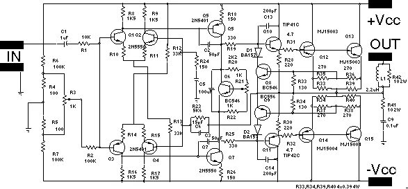 H схема усилитель The Free Information Society - 380 Watt Amplifier Electronic Circuit Schematic