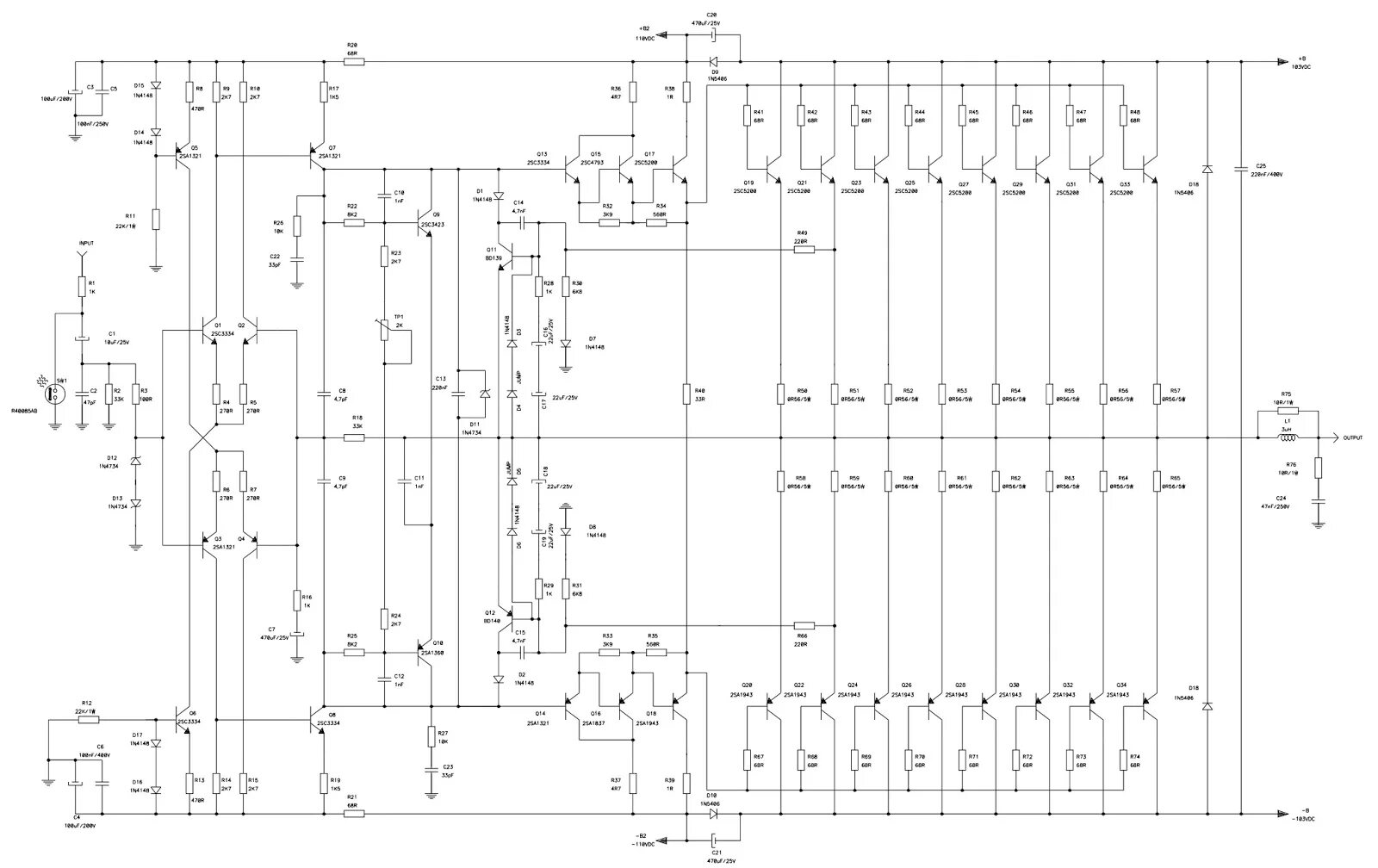 H схема усилитель Electro help: Attack 6400 - PROFESSIONAL Power Amplifier - Circuit Diagram - Wor