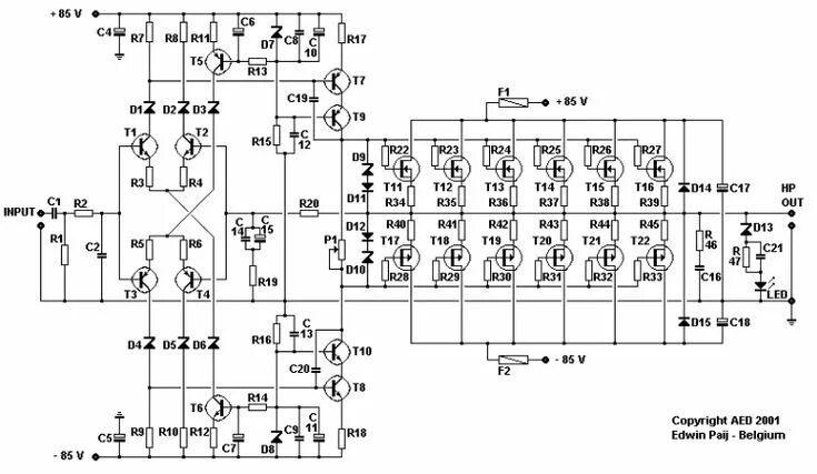 H схема усилитель The Free Information Society - 360 Watt Amplifier Electronic Circuit Schematic