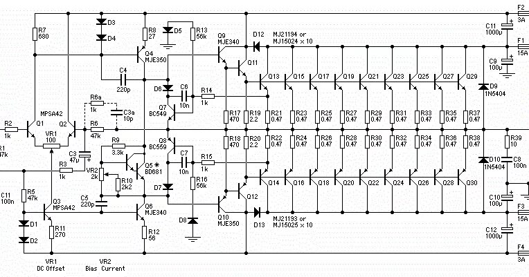H схема усилитель Secret Diagram: 1500W Stereo Power Amplifier Schematic