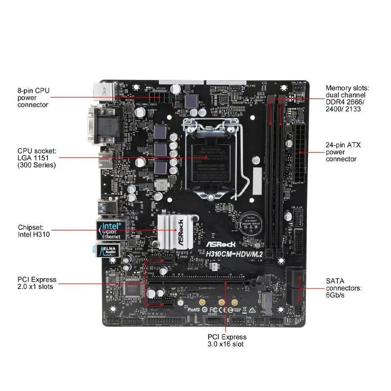 H310cm dvs подключение передней панели Материнская плата LGA 1151 ASRock H310CM HDV M.2 DDR4 32GB PCI-E 3,0 Поддержка 8