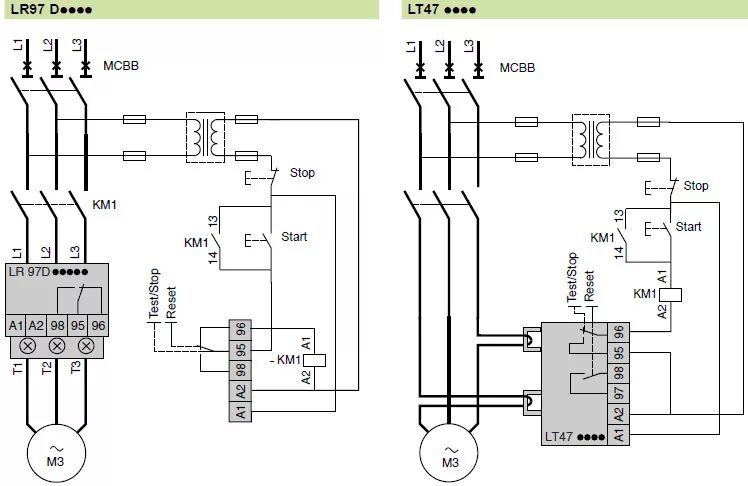 H3y 2 схема подключения Электронные реле защиты LR97 и LT47 Schneider Electric