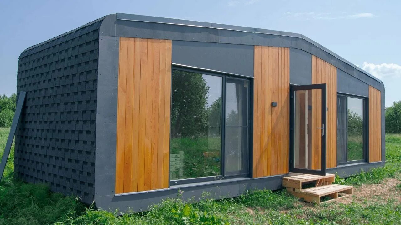 Happy house микрорайон королевка 9б фото Мобильный коттедж Happy House STUDIO (клееный брус - сосна) - внешний вид, LED п