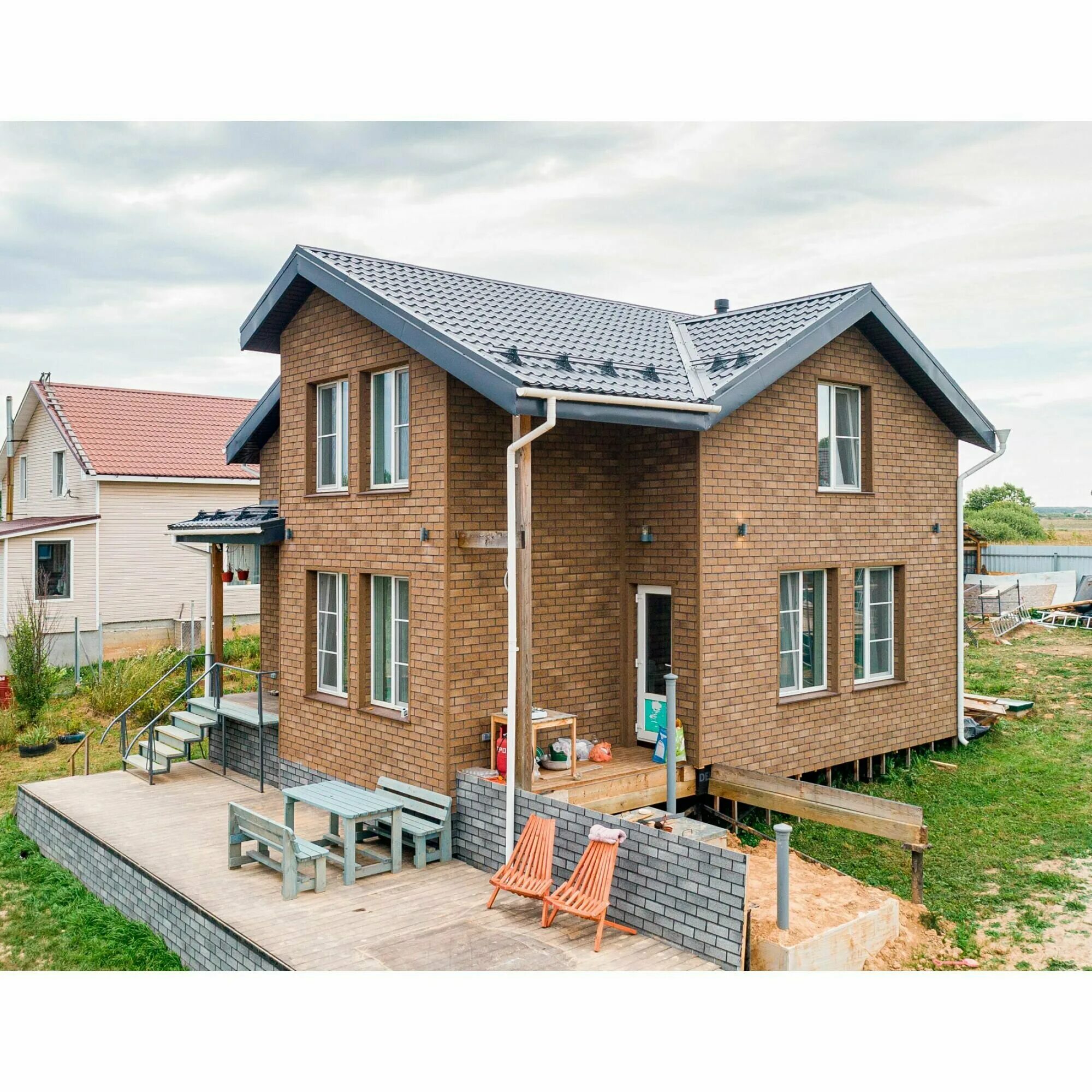 Hauberk песчаный кирпич фото домов Фасадная плитка технониколь HAUBERK Песчаный кирпич 2 кв. м. 20 шт. - купить в и