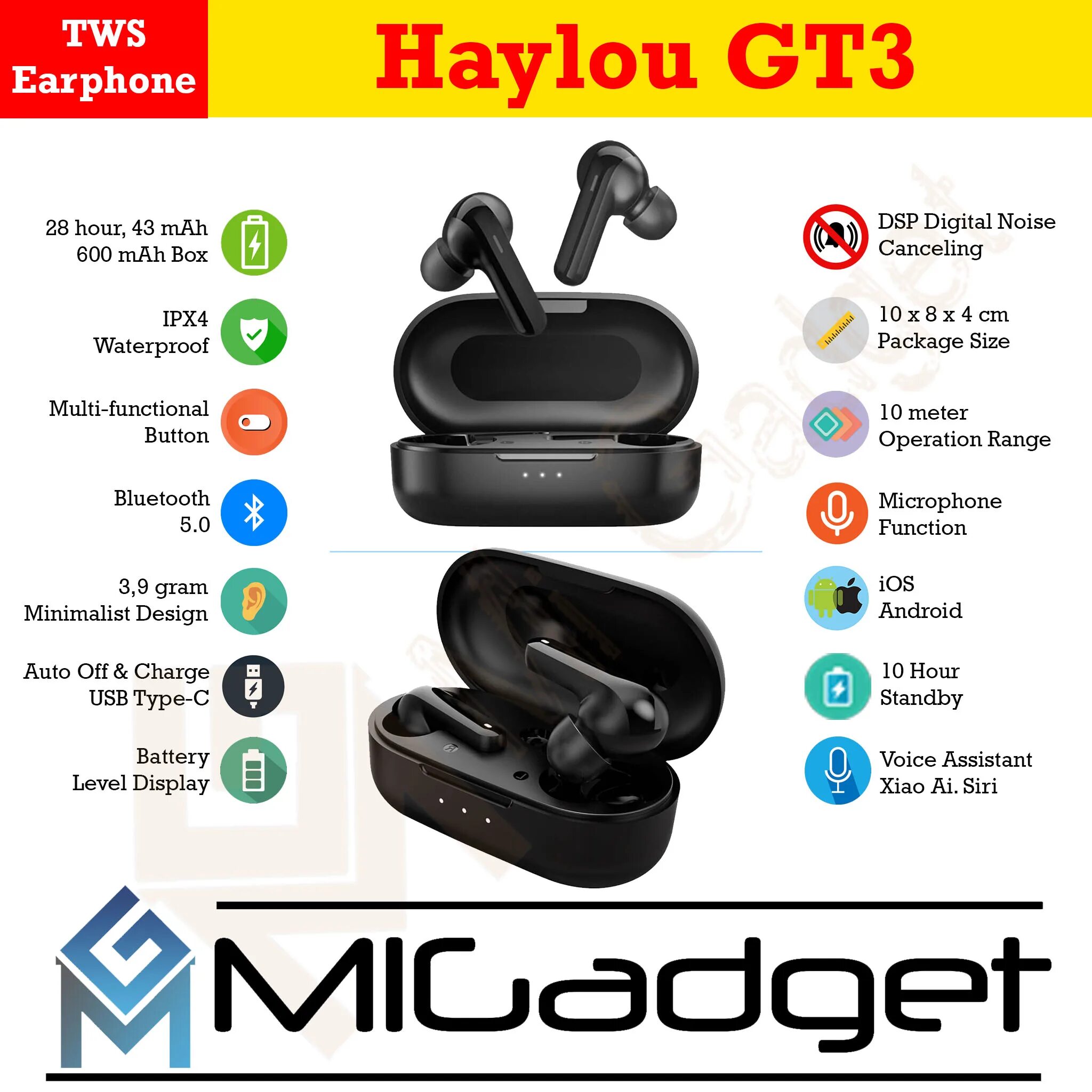 Haylou наушники подключение к телефону Haylou GT3 GT 3 TWS Bluetooth Earbuds - Mi Gadget Malang