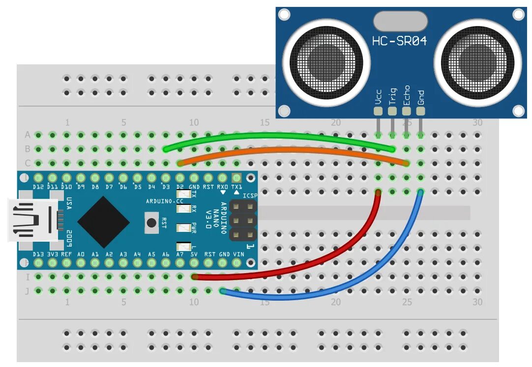 Hc sr04 схема подключения без ардуино Arduino и датчик расстояния HC-SR04 - Arduino набор GyverKIT