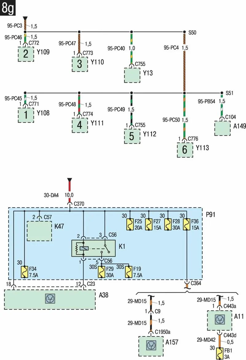 Qps2 c15md3 схема подключения реле Форд Мондео 2 1996-2000, бензин: Схема 8. Система пуска и заряда (Электрооборудо