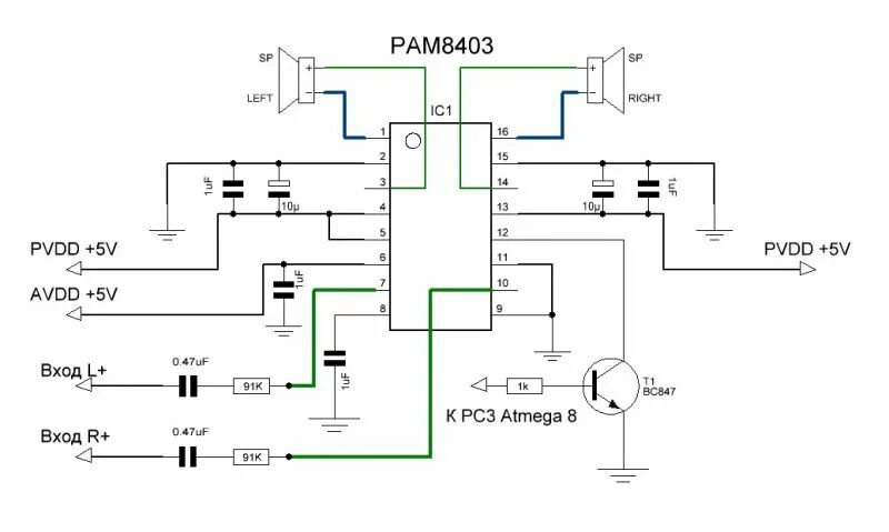 Ram8403 усилитель схема Pam8403 усилитель схема подключения