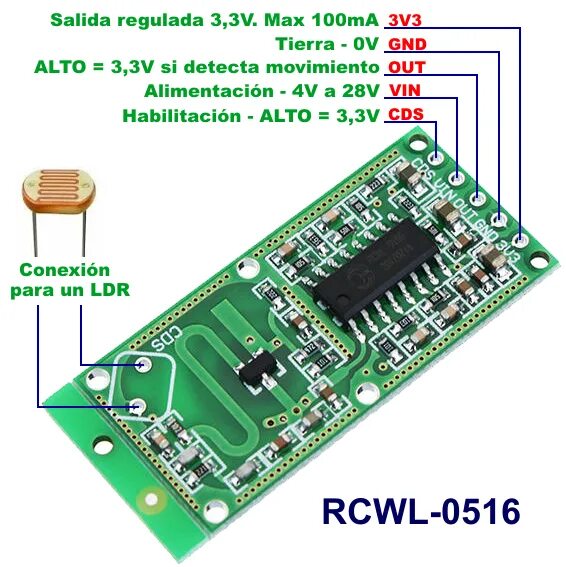 Rcwl 0515 схема подключения датчика RCWL-0516: Módulo sensor de movimiento de microondas con radar Doppler Sensor, P
