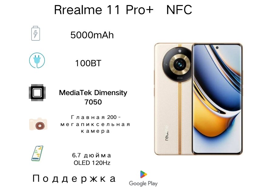 Realme 11 pro фото Смартфон realme 11 Pro+ 12+1TB с NFC, Google Play, изогнутый дизайн экрана, 200 