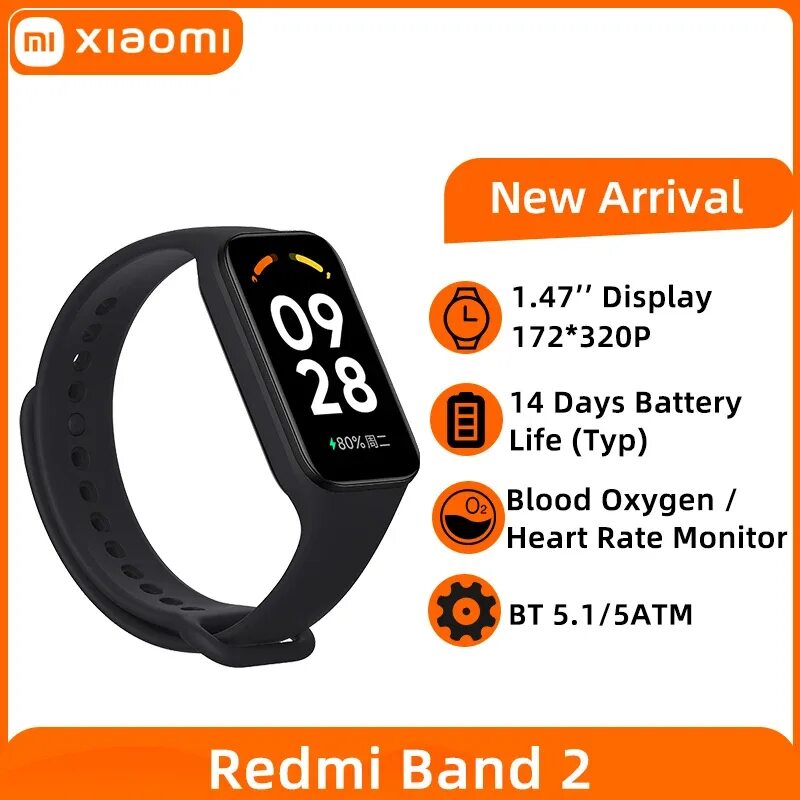 Redmi band 2 подключение Смарт-браслет Xiaomi Redmi Band 2 с большим экраном 1,47 дюйма, пульсометром и G