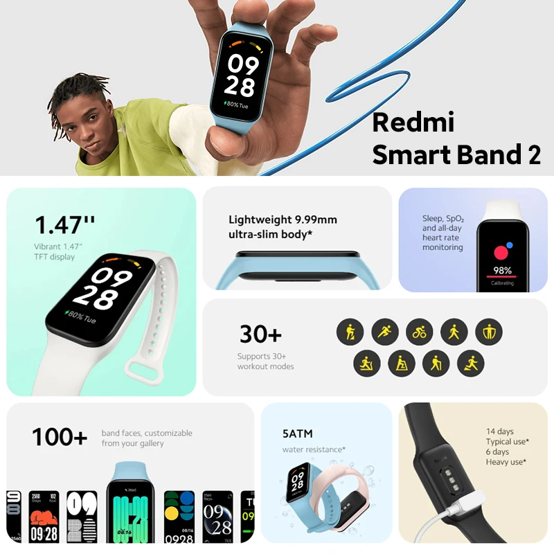 Redmi band 2 подключение Умный браслет Xiaomi Redmi Band 2 с большим экраном 1,47 дюйма и пульсометром Al
