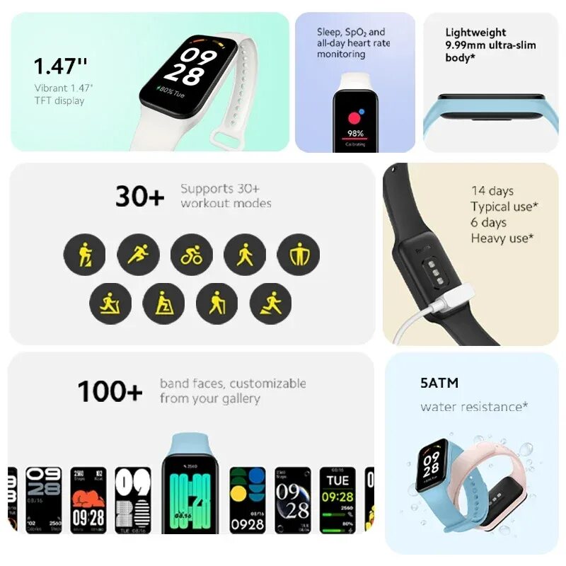 Redmi band 2 подключение Умный Браслет Xiaomi Redmi Band 2, 1,47 дюйма, 5 АТМ, 14 дней без подзарядки Ali
