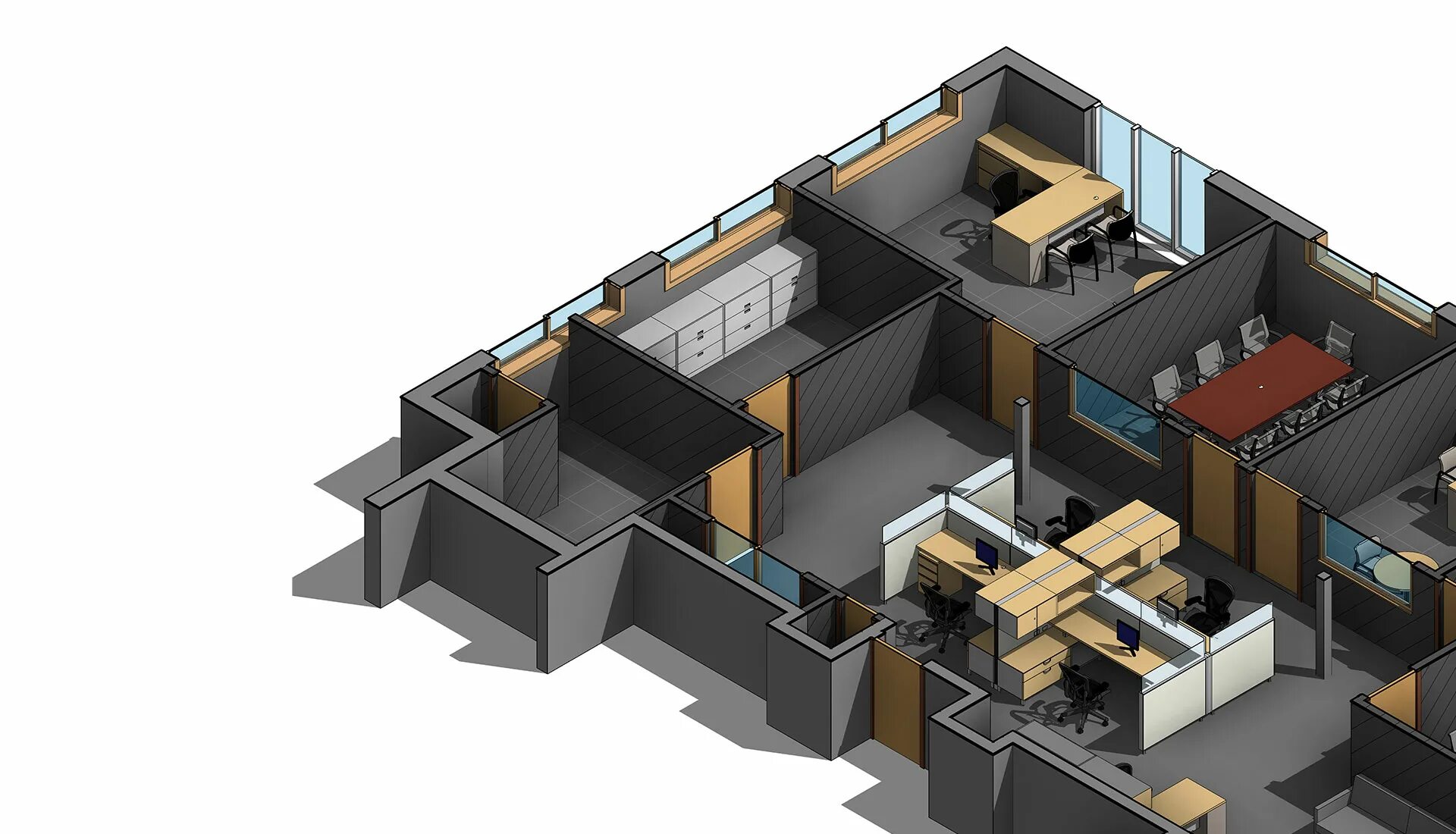 Revit дизайн интерьера Section-View_3D-Revit-Architectural-Model_Office-Space_Revit-Modeling-by-United-