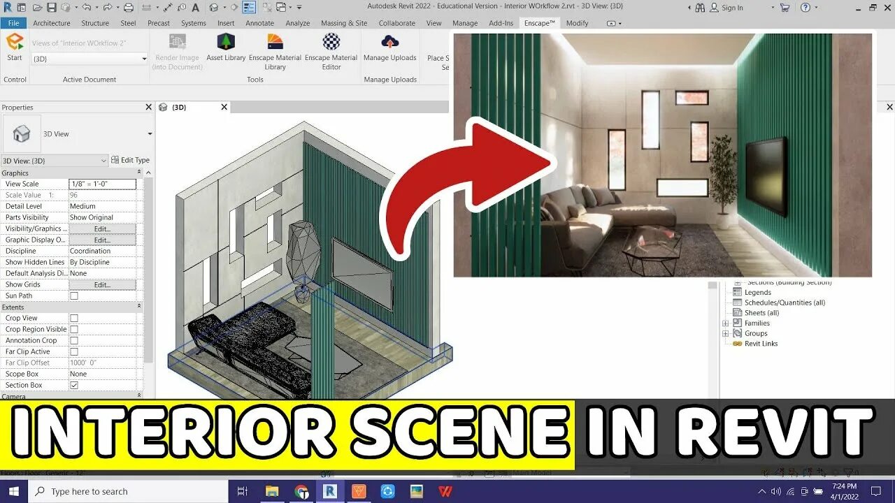 Revit дизайн интерьера Interior Scene in Revit Tutorial - 3D Modeling Workflow Tutorial Revit + Enscape