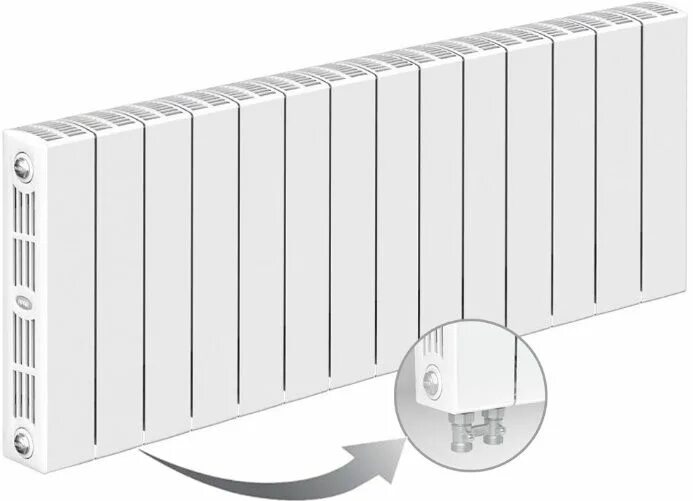 Rifar 350 14 секций нижнее подключение Биметаллический радиатор Rifar SUPReMO Ventil 350 - 14 секций нижнее левое подкл