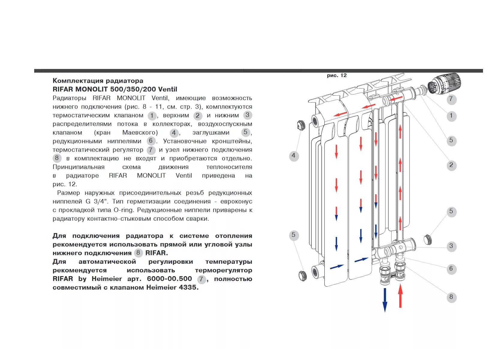Rifar 350 нижнее подключение Rifar Monolit Ventil 500 06 секции антрацит биметаллический радиатор с нижним по