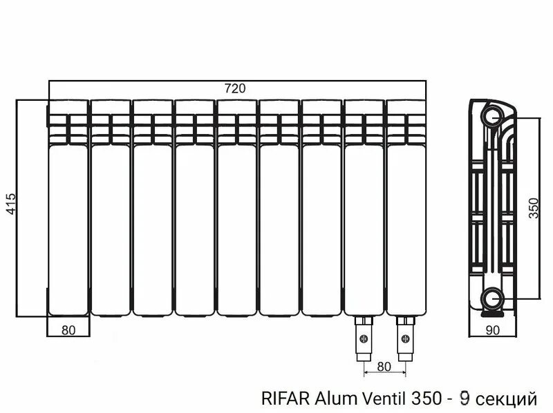 Rifar monolit 8 секций нижнее подключение Радиаторы рифар размеры