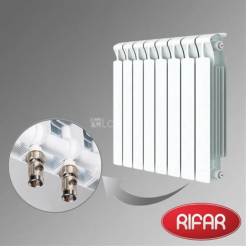 Rifar monolit ventil 500 нижнее подключение Радиатор биметаллический Rifar Monolit Ventil 500 с правым нижним подключением