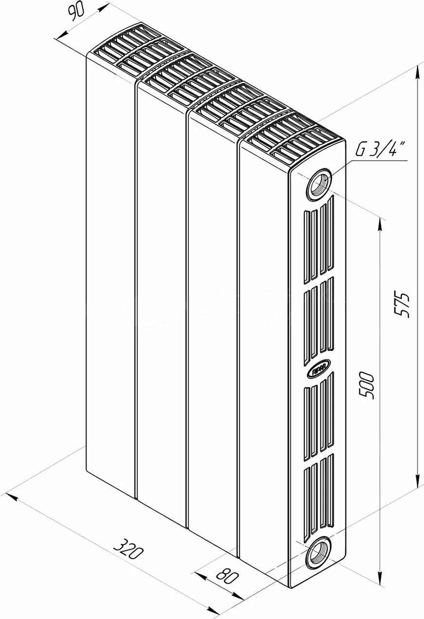 Rifar supremo 800 нижнее подключение Радиатор биметаллический Rifar SUPReMO 500 4 секции, нижнее правое подключение, 