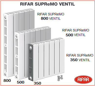 Rifar supremo ventil 500 нижнее подключение Радиатор биметаллический с нижним левым подключением, высота 500 мм.,6 секций (б