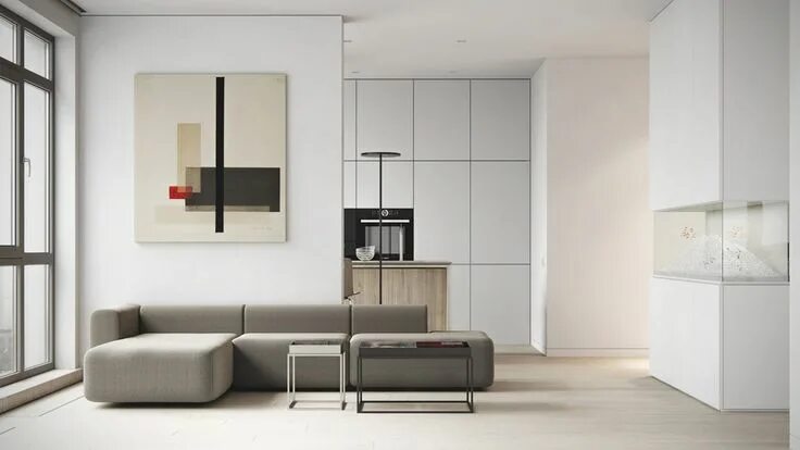 Room дизайн интерьера A Minimalist Apartment in Odessa for a Bachelor Minimalist living room, Minimali
