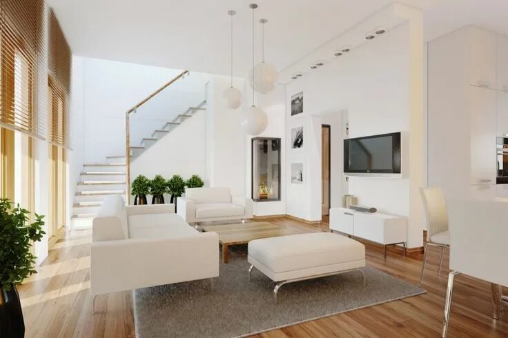 Room дизайн интерьера Contemporary Interior Design Ideas With White Couch And Modern Staircase And Lam