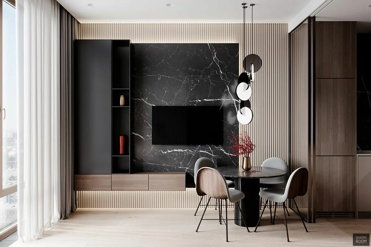 Room room дизайн студия Family Home With Reserved Red & Yellow Accents Interior design, Unique dining ro